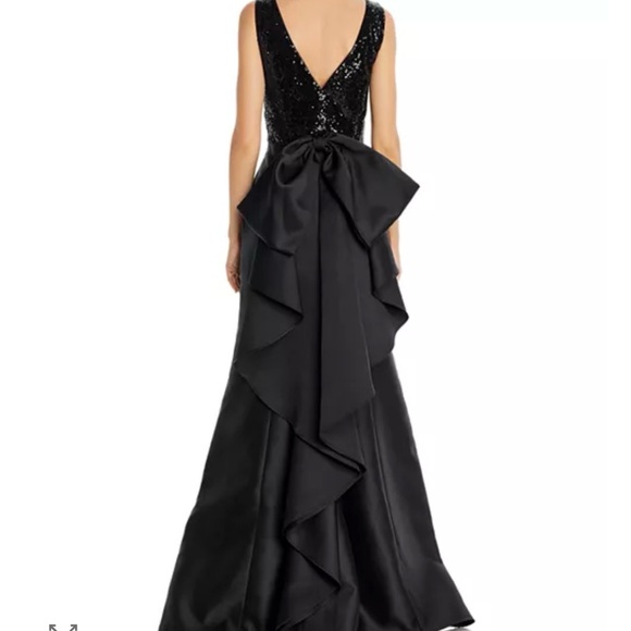 EUC Adrianna Papell Black Sequin Evening Gown with Oversized Bow Back - Picture 2 of 11